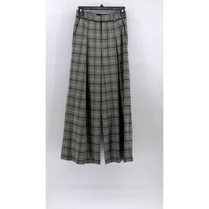 UNITED TOKYO Women's Gray Plaid High-Rise Wide-Leg Pants SZ 1